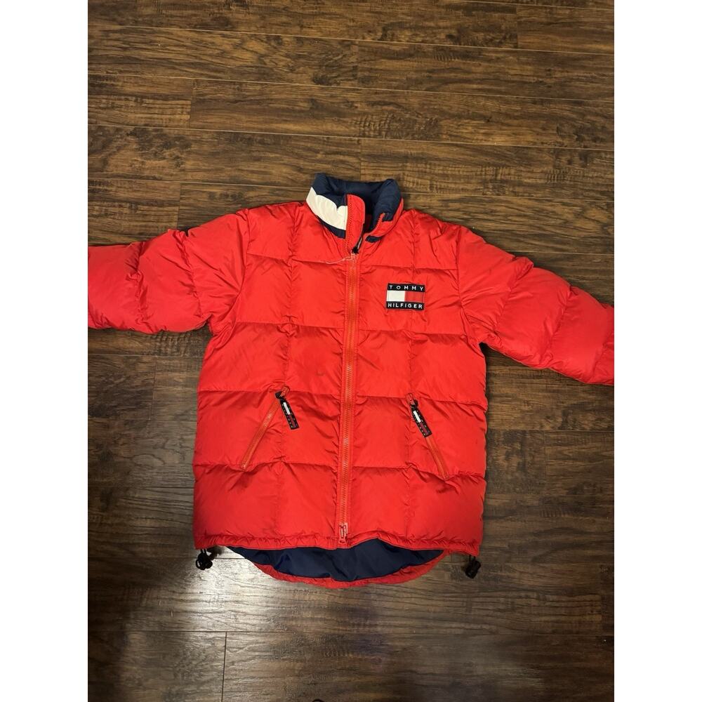 Vintage 90s Tommy Hilfiger Down Puffer Red Coat Flag Logo Read Description Sz:S